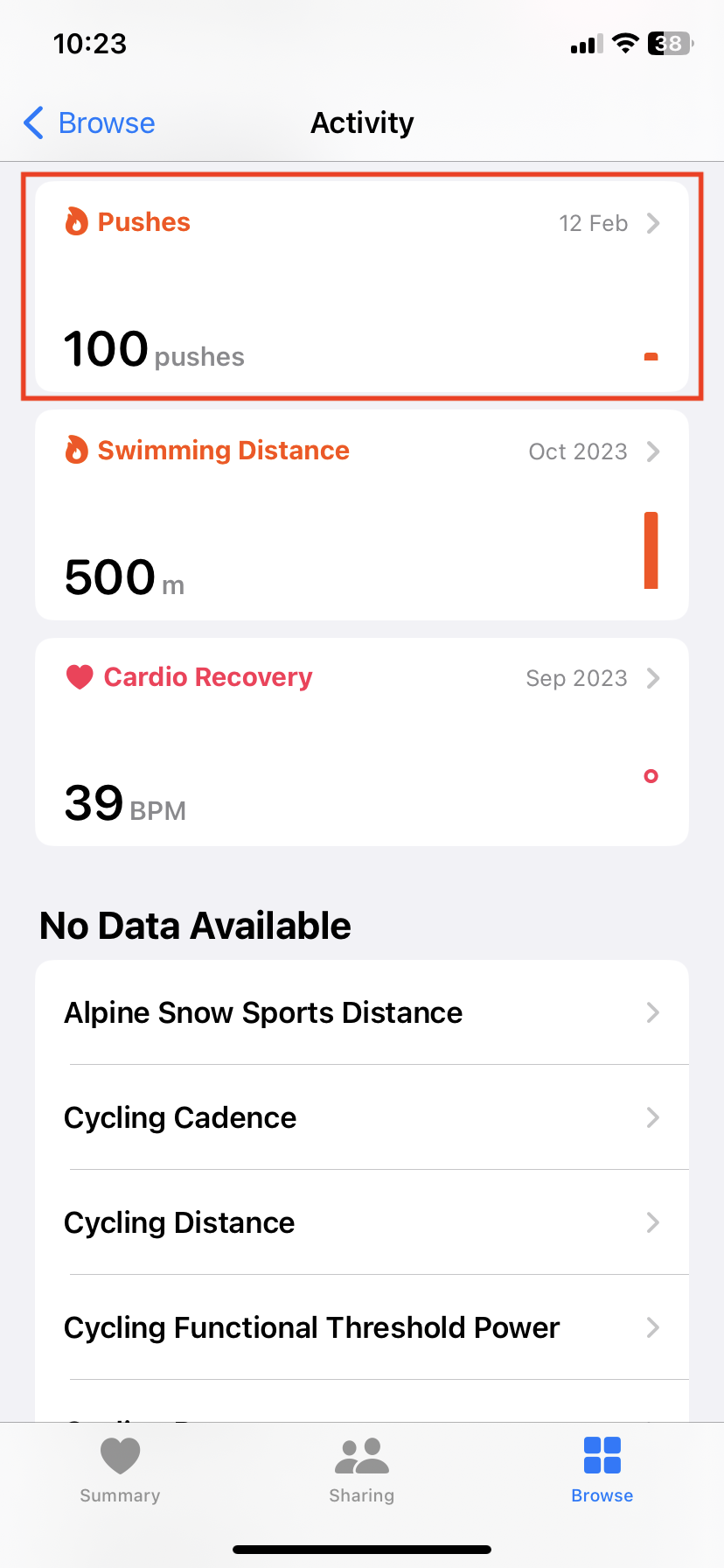 Steps subcategory under the activity section under the Health app on iPhone