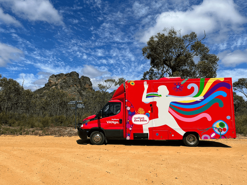 Medibank Live Better van on a desert road