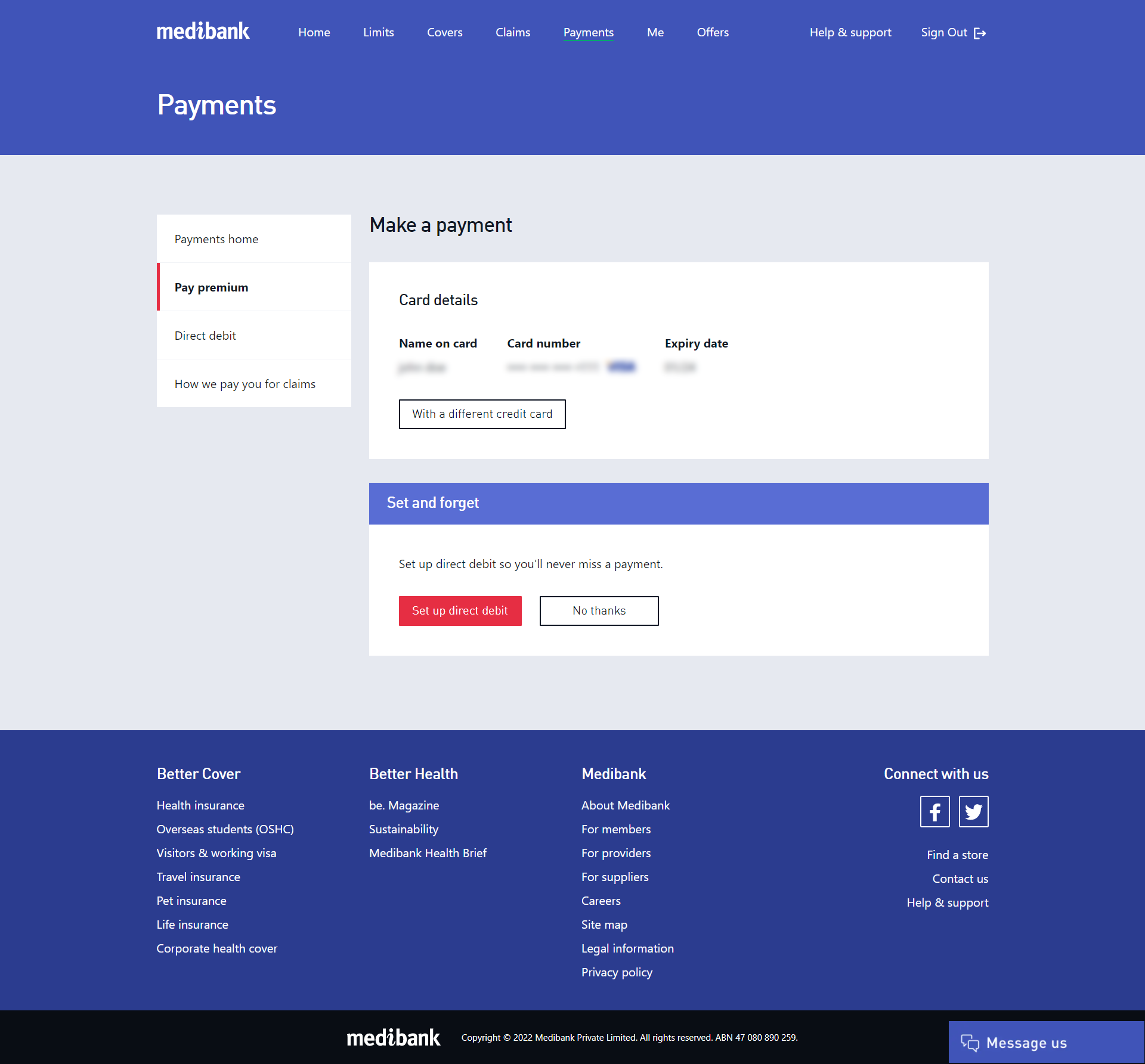 Setting up direct debit in My Medibank on the web
