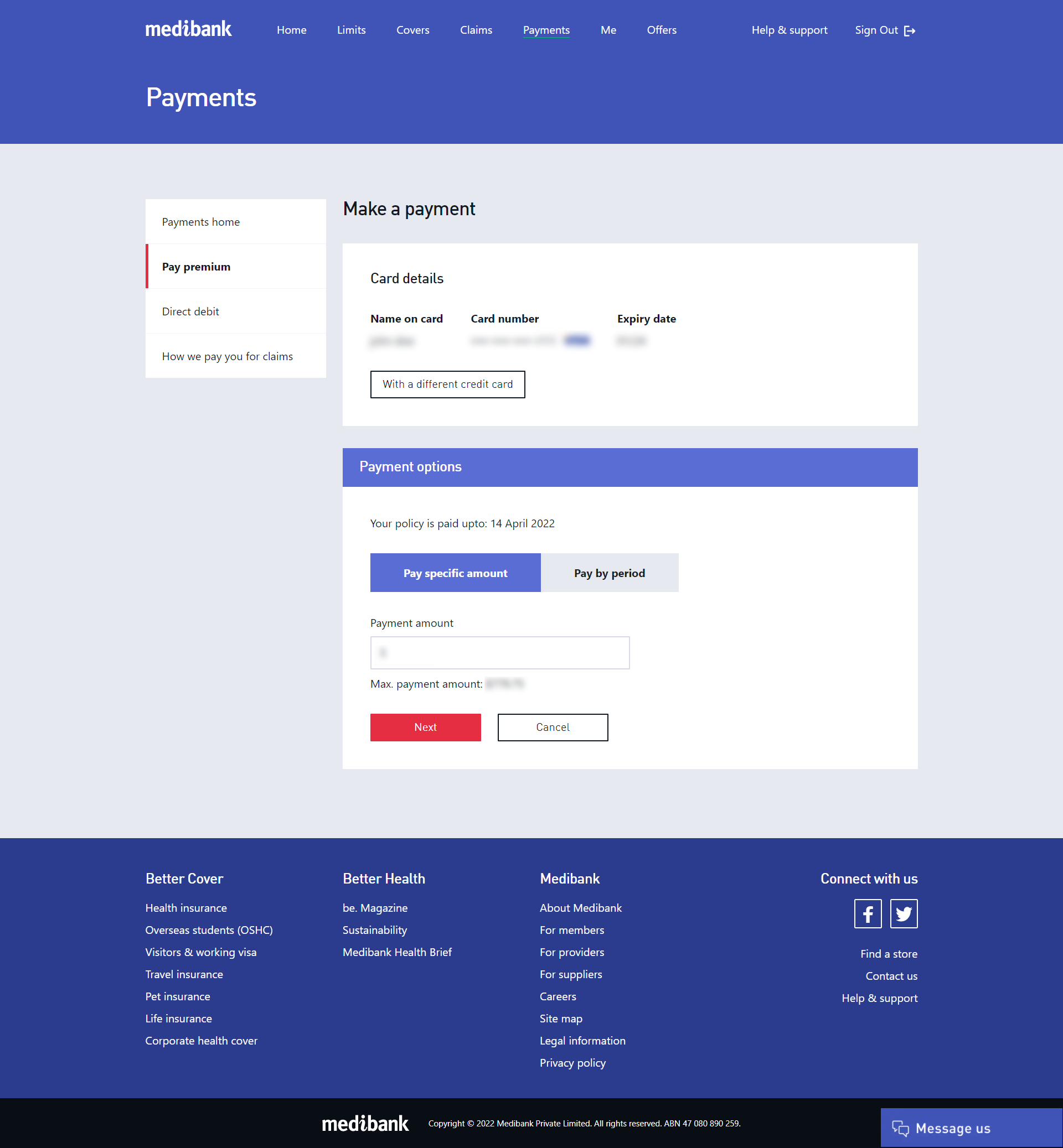 Pay your premium by a specific amount in My Medibank on the web