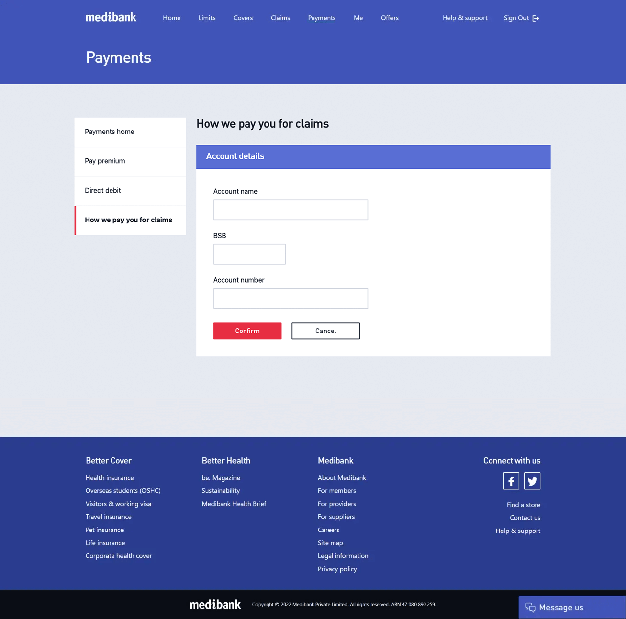 Setting up EFT details in My Medibank