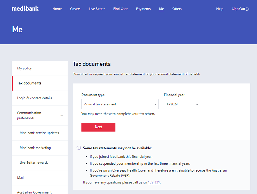 Viewing tax documents in My Medibank